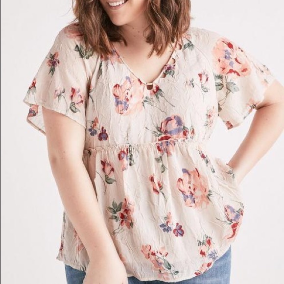 Lucky Brand Tops - Lucky Brand Floral Flutter Top Pink Plus Size 2X